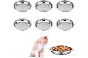 E-YIHESZ Cat Bowls Whisker Friendly, Shallow Wide Flat Cat Food Bowls 304 Stainless Steel,Metal Cat Dishes Whisker Fatigue Relief,5.5inch Basic Cat Plates for Elevated Stand,Dishwasher Safe (6PCS)