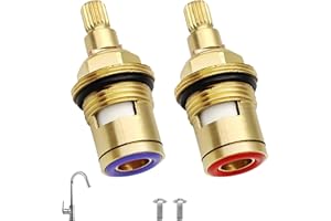 XATGIOUY 2 Pcs Ceramic Tap Cartridge, Tap Valve Replacement, Mixer Brass Tap Cartridge, 1/4 Turn 20 Spline Valve Replacement for Bathroom & Kitchen Faucets, Tap Glands Repair Kit, (Hot & Cold)