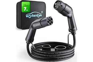 ARZER WORKERSBEE Cable de Carga para Vehículos Eléctricos, 480 V, 22 Kw a 32 A, EV Tipo 2 (Iec 62196-2), Carga 3 Veces Más Rápida, Portátil para Todos Los Vehículos Eléctricos o PHEV, 7 Metros