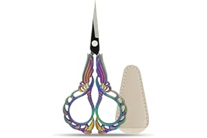 COSYSPARKS Forbici da Ricamo Piccole, Fiore di Loto Colorato in Titanio Tagliente Forbici Ricamo Acciaio Inossidabile Forbici Sarta con Coperchio PU per Ricamo Filettatura Aghi