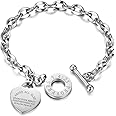 Emibele Heart Charm Bracelet for Women Teen Girls, Engraved Bible Verse Proverbs 4:23 Stainless Steel Bracelet with OT Clasp Love Pedant Link Chains, Birthday Christmas Jewelry Gift for Mother Her