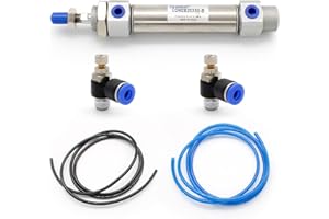 SRJQXH 20mm Rod Diameter 50mm Stroke Pneumatic Cylinder with 6MM 1/8" Throttle Valve and Two Different Colors of PU Pneumatic Hose, Air Cylinders PT 1/8" Connection Size, Double Acting