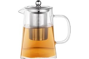 Wisolt Glass Teapot Tea Strainers for Loose Tea Infuser Heat Resistant Tea Pots with Stainless Steel Infuser for Tea Juice Beverage Coffee 550ML