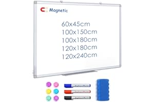 MAXTEK Magnetic White Board 60 x 45 cm Dry Erase Board Wall Hanging Alloyed Aluminum Frame A2 Whiteboard, with 3 Marker Pens, 6 Magnets, 1 Eraser