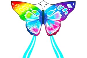 Flying Hoofer Cometa de mariposa para niños y adultos, fácil de volar, cometa grande de una sola línea para viajes a la playa, parque y actividades familiares al aire libre, viene con mango de cuerda