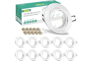 TAILCAS Cornice Faretti LED da Incasso GU10 per cartongesso, 10 Pezzi Portafaretto in Gesso Bianco Orientabile 30°, Rotondo Cornici Faretto Incasso incl.Portalampada GU10, Per 50mm LED e Alogeno
