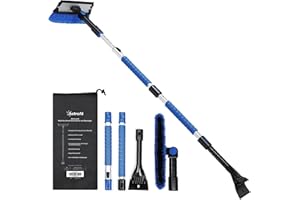 ‎ASTROAI AstroAI 3in1 Auto Reinigungsbürste Eiskratzer Schneebesen Ausziehbarer Abnehmbarer Eisschaber mit Rakel, Ergonomischem Schaumstoffgriff und 180 ° Bürstenkopf für Auto, PKW, LKW und SUV, Blau(158CM)