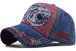 CheChury Męska czapka z daszkiem regulowana klasyczna bawełniana czapka rekina haftowana czapka vintage unisex lato frezowanie brzegów stary kapelusz