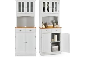 KOMFOTTEU Credenza Alta da Cucina 170 cm con Ante e 2 Cassetti, Mobile Portaoggetti con Dispositivo Antiribaltamento e Ripiani Regolabili, Armadio a Buffet per Sala da Pranzo, Soggiorno (Bianco)