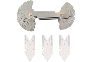 Treki 58pcs Medidor de Rosca de Acero Inoxidable Galga de Roscas Métrico 60 ° e Imperial 55 ° Herramienta de Medición Peine de Roscas+ 3pcs 60 Grado/55 Grado Centro Herramientas de Medidores Centrales