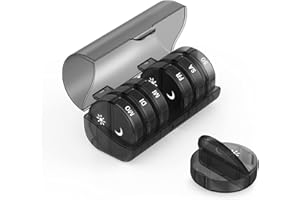 ‎SUKUOS SUKUOS Tablettenbox 7 Tage Morgens Abends, Pillendose Rund 7 Tage 2 fächer, Handlicher und Feuchtigkeitsbeständiger Medikamentenbox Medikamentendosierer Woche - Schwarz