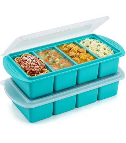 Silikon-Gefrierform Mit Deckel – 2er-Set Mintgrün, Je 4 Fächer à 250 Ml Mit Messskala, Stapelbar, BPA-frei, Für Suppe, Babybrei Und Meal Prep Messskala 125ml 250ml