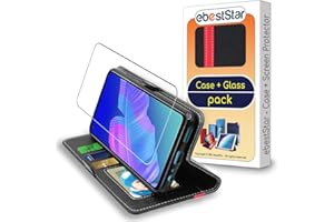 ebestStar - Funda para Huawei P40 Lite E (2020), Carcasa Libro Capa, Protectora Cartera, Cuero PU Soporte Tarjeta, Negro/Rojo + Cristal Templado