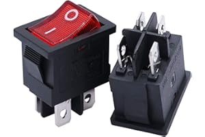 mxuteuk 5 pezzi interruttore a bilanciere marino incorporato con luce rossa interruttore a levetta alimentatore interruttore DPST a 4 pin AC 250V 6A 125V 10A, MXU1-4-201NR