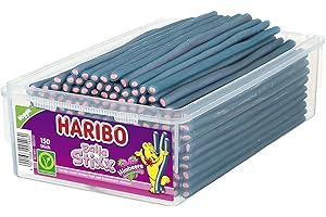 ‎HARIBO Haribo Balla Stixx Himbeere – 150 Stück in Vorratsdose (1,125 kg) – Fruchtige Kaustangen mit Füllung – Perfekt für Partys, Kiosk & Großverbraucher
