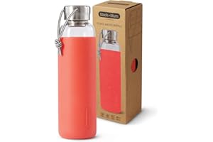 BLACK + BLUM Bouteille d'eau de voyage légère en verre anti-fuite avec manchon de protection, corail, 600 ml
