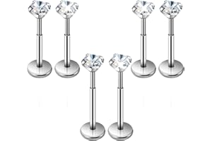 YOLEV 6Pcs Tragus Piercing Jewelry for Women Surgical Steel Flatback Stud Earrings, Hypoallergenic Threadless Push in Nose Rings for Cartilage Earring