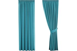 H.Versailtex Super Soft Blackout Pencil Pleat Noise Reducing Window Treatment Drapes for Privacy Protected Home Decoration with Two Free Tiebacks - Teal, 66" Width x 72" Drop, 2 Panels