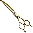Fenice Peak Professional Dog Grooming Scissors Pet Curved Thinning Shears 7.0'' Extremely Sharp Blades 440C Steel Thinning Scissors Durable Smooth Motion & Fine Cut for Dogs and Cats(Gold)