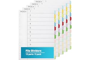 ZWQLZG Trennblätter für Ordner A4, 12-teiliges, 5er Set, A4 Ordner Trennblätter, Register 11 Löcher Gestanzt mit Digitalen Trenn-Blätter für Organisation im Büro