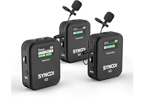 SYNCO G2 (A2) Microfono Lavalier Wireless per Android/Fotocamera/iPhone, Doppio Microfono Clip Senza Fili 2.4Ghz con Riduzione del Rumore e Display TFT 200m per DSLR YouTube Live Streaming Vlogging