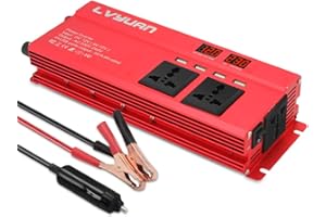 Cantonape Power Inverter 1000W/2000W (peak) DC 12V to AC 230V 240V Converter with 4 USB Interfaces 3 Universal sockets Cigarette Lighter Adapter in Car Crocodile Clip