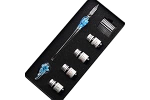 SIPLIV fait main cristal verre intarsia dip stylo plume kit calligraphie signatures stylo avec 4 couleurs d'encre, porte-stylo, tasse de nettoyage, bleu clair