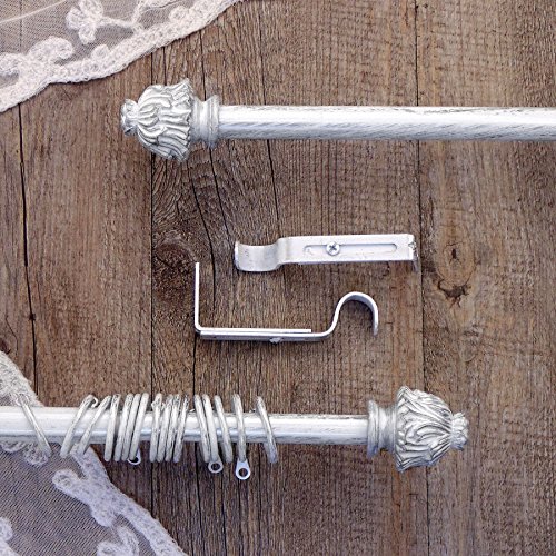 Gardinenstange Vorhangstange Gardinenstange variable Länge Landhaus Shabby Chic - Vintage - 160-300 - Weiß / Silber - Metall