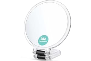 B Beauty Planet Miroir de Poche grossissant x20, Miroir de Voyage Pliable, Miroir de Maquillage Double Face avec grossissement x1/20, Transparent
