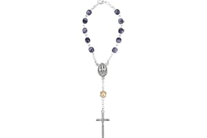 MaMeMi Auto-Rosenkranz mit VERSCHLUSS – blau MARMORIERT – 18 cm GEBETSKETTE mit KRUZIFIX für AUTO-RÜCKSPIEGEL – christlicher SCHUTZ & DEKO fürs AUTO – Geschenk für FAHRER & REISENDE