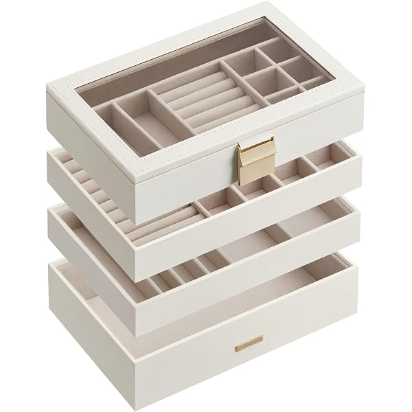 SONGMICS HOME ANAH Collection Boîte à Bijoux Empilable Avec Miroir, 4 Niveaux, PU Avec Coutures Plateau A Bijoux 17 X 28 X 205 Cm Idee Cadeau Blanc Nuage 85149090 SONGMICS HOME ANAH Collection Boîte à Bijoux Empilable Avec Miroir, 4 Niveaux, PU Avec Coutures Plateau A Bijoux 17 X 28 X 205 Cm Idee Cadeau Blanc Nuage 85149090