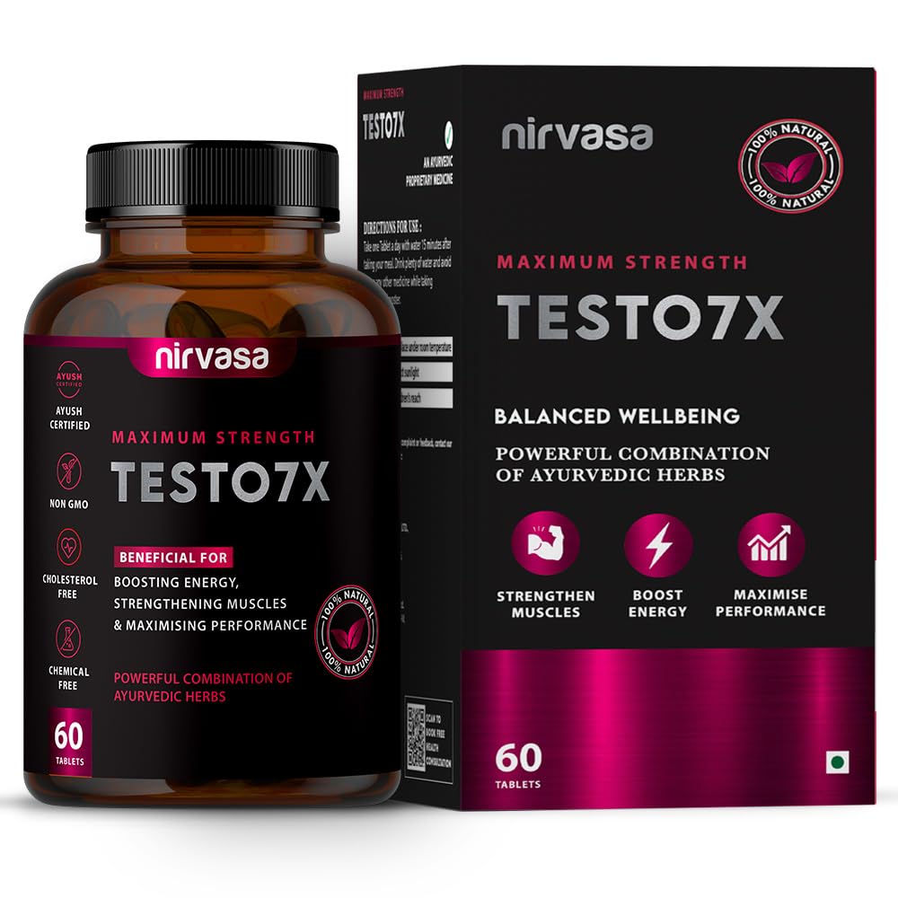 Nirvasa Testo 7X Tablets with Tribulus with Safed Musli | Natural Testo Power Tablets to Improve Muscle Strength & Performanc