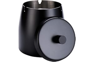 AOKITO Aschenbecher Groß mit Zigarettendeckel, Aschenbecher Edelstahl für Draußen und Innen, Tragbar Aschenbecher, Rutschfestem Basis, für Zigaretten-Reste und Asche in Garten Bar Büro, Schwarz