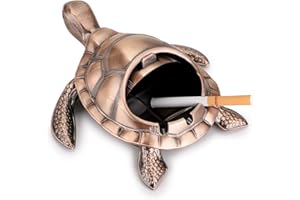 BSTKEY Vintage Windproof Ashtray with Lids - Metal Retro Turtle Modeling Tabletop Ashtray Cigarette Cigar Ash Holder for Outdoor and Indoor Use (Red Bronze)