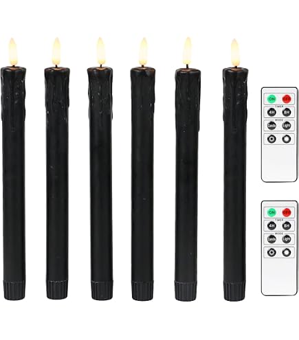 AUGSUN Flammenlose Spitzkerzen – 6 Stück Schwarz Mit Fernbedienung – Batteriebetrieben Für Halloween & Partys