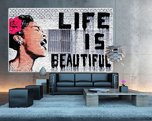Poster Banksy Graffiti Künstler Wandbild Dekoration Life is Beautiful Pop Art Street Style Street Art Stencil Straßenkünstler | Fotoposter Wanddeko Bild Wandgestaltung by GREAT ART (140 x 100 cm) - 7
