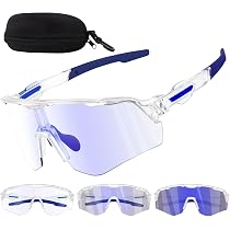Utensilsto Fahrradbrille Herren Selbsttönend Brille Sonnenbrille für Herren Damen UV 400 mit Kopfband Fahrrad Sport Schnelle Brille für Rennrad Brillenträger Fahren Laufen MTB Wandern Angeln- Blau Sport & Freizeit