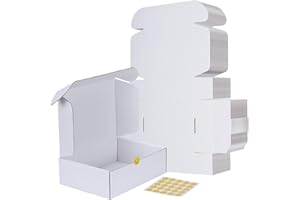 RLAVBL Carton Emballage Colis 25.4x17.8x7.7 cm, 25 Boîtes Blanches d'Expédition en Carton Livré avec Autocollants de Visages Souriants
