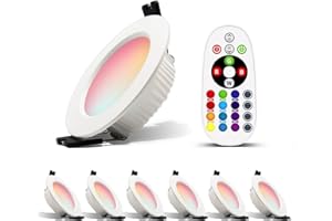 Großcat LED Encastré 7W Ultra plat Led Spots, Blanc chaud 3000K RGBW avec télécommande Spots encastrables couleur changeante Rond Dimmable à intensité variable, lot de 6