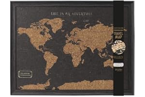 Caths Direct Framed Small Travel Board World Map with Marker Pins Dark Brown Colour