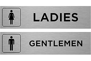 VIRO DISPLAY Slimline Aluminium Toilet Door Signs Twin Pack from ViroDisplay® - Gentlemen & Ladies Symbols - Brushed Silver 0.5mm - 200 x 50mm Office Signs - Durable Printed Surface - Self-Adhesive Fixing (1)