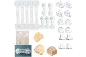 10 Stück Kindersicherung Schrank und 12 Stück Ecken-Kantenschutz Set, Seloxmcs Selbstklebende Baby Schubladensicherung für Tür Schränke Kühlschrank und Schubladen mit Starker Kleber ohne Bohren