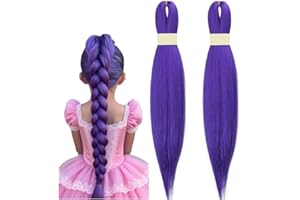 OXGPAL 26 Zoll Lila Haare zum Einflechten Lila Kunsthaar zum Einflechten Long Purple Braiding Hair Pre Stretched Braiding Haare Extensions Lilakunsthaar für Die Bühnen-Halloween-Party Karneval Deko (2 Stück)