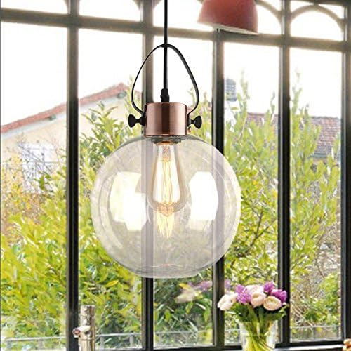 FOSHAN MINGZE Industrial Vintage Pendant Light Fixture Glass Shade Copper Finished Ceiling Light E27 Chandelier for Kitchen/Dining Room/Cafe/Bar/Restaurant