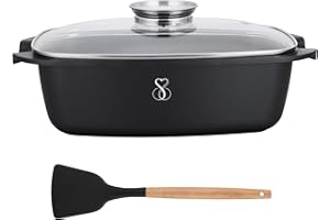 Stone&Stone Teglia da Forno Rettangolare 32 x 11cm | Alluminio e Acciaio | Gas Induzione Forno | Pirofila Rostiera Lasagnera Professionale con Coperchio e Spatola | Rivestimento Antiaderente Tedesco