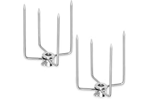 SUBTLETY 100x85mm BBQ Grillspieß Fleischnadeln 2 Stück Edelstahl Drehspieß Feststellschraube Set Mobile Gasgrill Fleischklammer Grilldrehspieße Rotisserie Grillgabeln für Camping Picknik