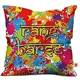 Indigifts Holi Special Rang Barse Quote Colorful Festive Holi Splash Multi Cushion Cover 12x12 inch with Filler - Holi Gifts, Holi Items, Holi Return Gifts, Home Decoration, Colorful Cushion Covers