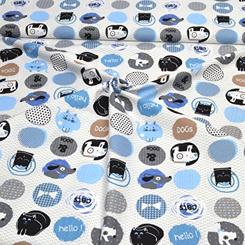 Baumwoll-Stoff „Cats & Dogs“ in zwei tollen Farben / 100% Baumwolle / Öko-Tex-Qualität / Meterware ab 50cm / FX 3-1 (Hellblau) - 3