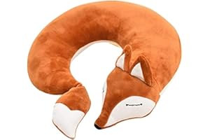 EHIOG Poduszka podróżna w kształcie litery U, poduszka pod szyję z lisem, poduszka podtrzymująca szyję, poduszka do spania w fotelu samochodowym, kreskówkowy zagłówek, poduszka samolotowa, poduszka