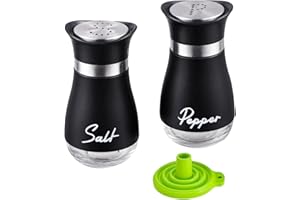 EIDOCT Stainless Steel Salt and Pepper Shakers Set with Glass Bottle,Salt Shaker with Glass Bottle, Salt and Pepper Shakers Set Kitchen Accessories for Home, Dining Table, Kitchen, Restaurant (Black)